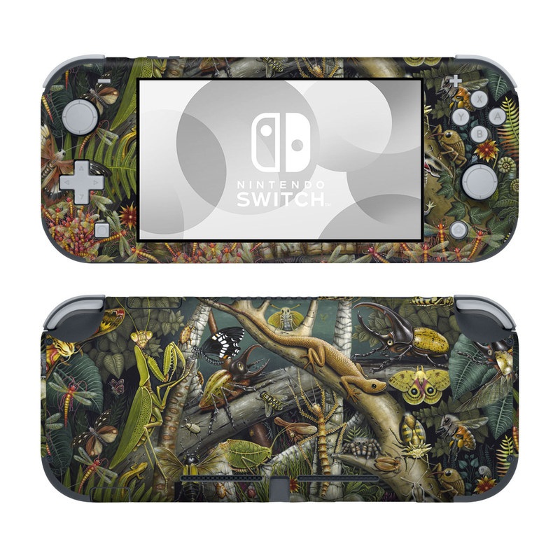 Nintendo Switch Lite Skin design of Strategy video game, Mythology, Art, Games, Plant, Painting, Adventure game, Jungle, Fictional character, Nepenthes, with green, brown, red, yellow, gray, blue, white colors