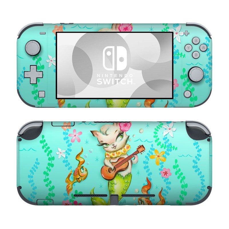 Nintendo Switch Lite Skin design of Fictional character, Illustration, Mermaid, Mythical creature, Clip art, Art, with blue, green, pink, yellow, orange, white, gray, brown colors