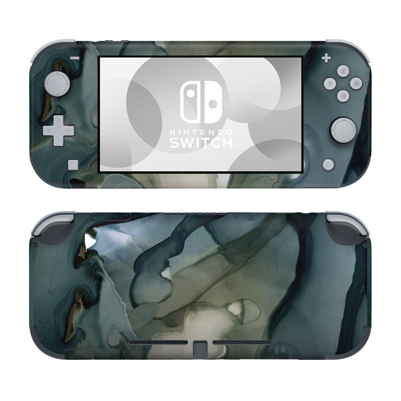 Nintendo Switch Lite Skin design of Azure, Petal, Organism, Grey, Art, Pattern, Beauty, Painting, Close-up, Tree, with black, blue, green, white colors