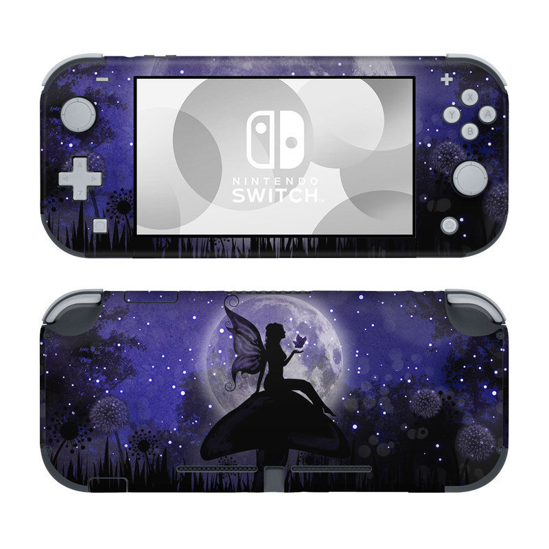 Nintendo Switch Lite Skin design of Purple, Sky, Moonlight, Cg artwork, Fictional character, Darkness, Night, Illustration, Space, Star, with black, blue, gray, purple colors