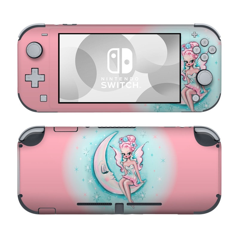 Nintendo Switch Lite Skin design of Fictional character, Angel, Cartoon, Pink, Illustration, Mythical creature, Art, with blue, pink, white colors