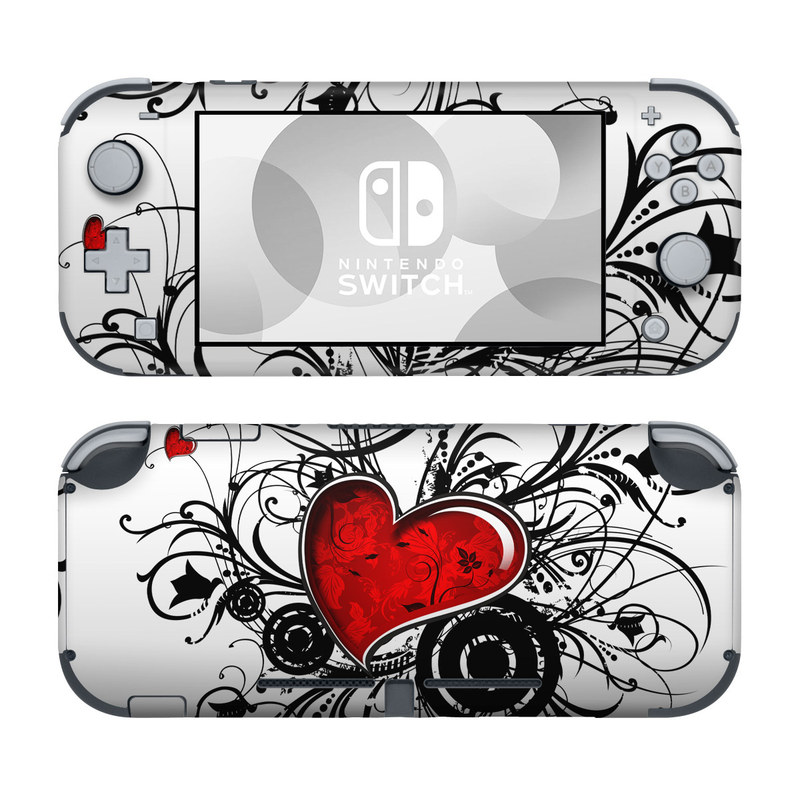 Nintendo Switch Lite Skin design of Heart, Line art, Love, Clip art, Plant, Graphic design, Illustration, with white, gray, black, red colors