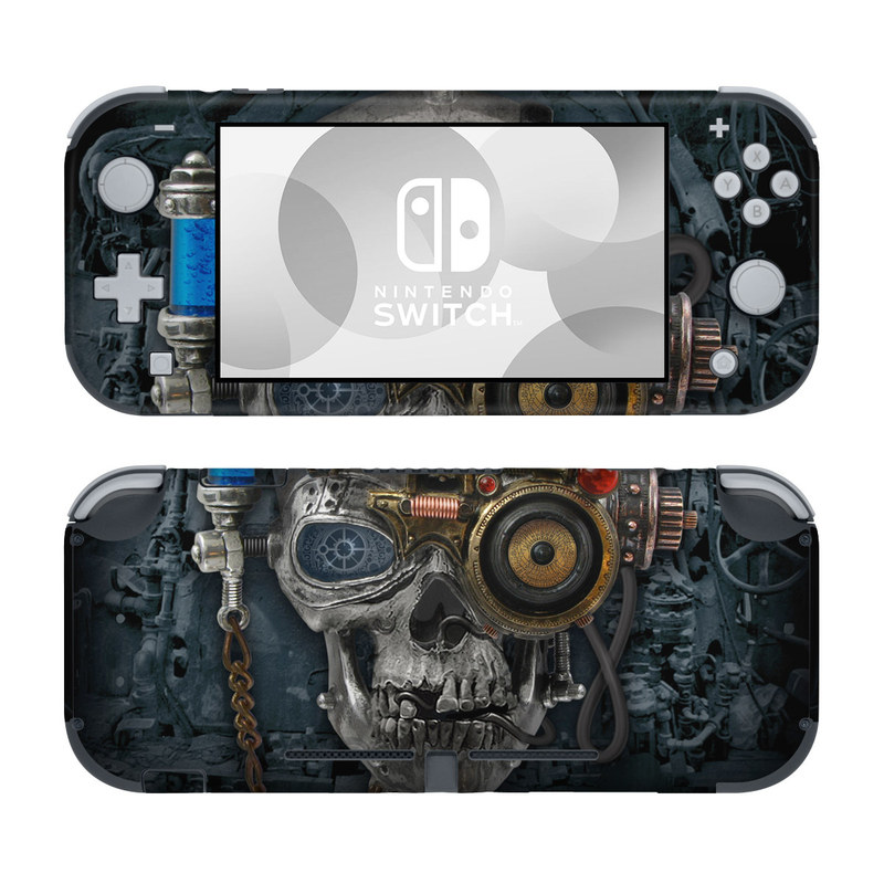 Nintendo Switch Lite Skin design of Engine, Auto part, Still life photography, Personal protective equipment, Illustration, Automotive engine part, Art, with black, gray, red, green colors