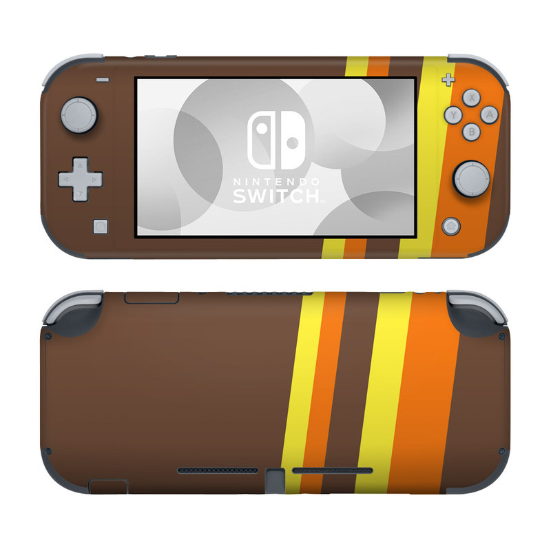 Nintendo Switch Lite Skin design of Orange, Yellow, Line, Brown, Font, Material property, Graphic design, Pattern, Parallel, with brown, orange, yellow colors
