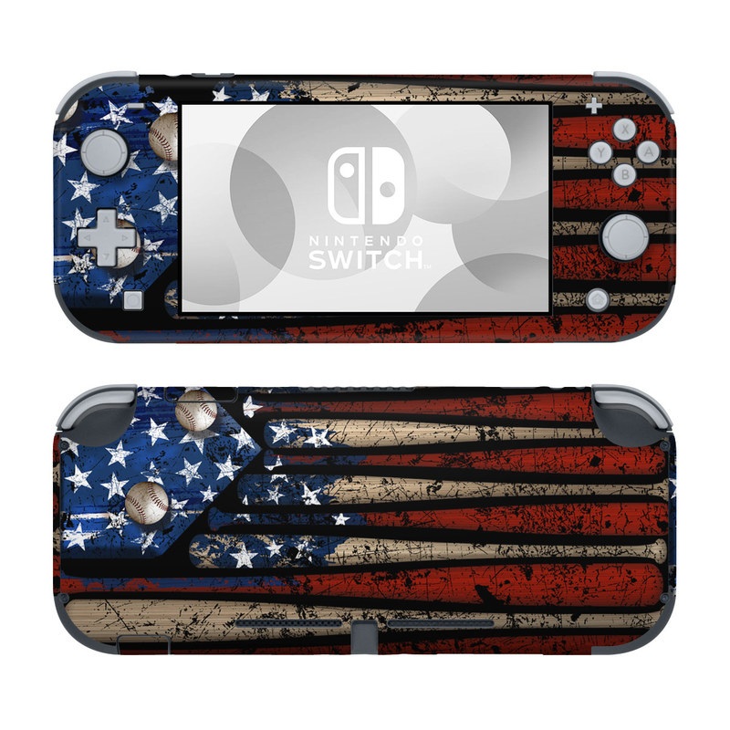 Nintendo Switch Lite Skin design of Baseball bat, Baseball equipment, with black, red, gray, green, blue colors