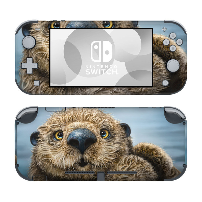Nintendo Switch Lite Skin design of Mammal, Vertebrate, Otter, Sea otter, North american river otter, Marine mammal, Terrestrial animal, Mustelidae, Snout, Organism, with gray, black, blue, green, red colors