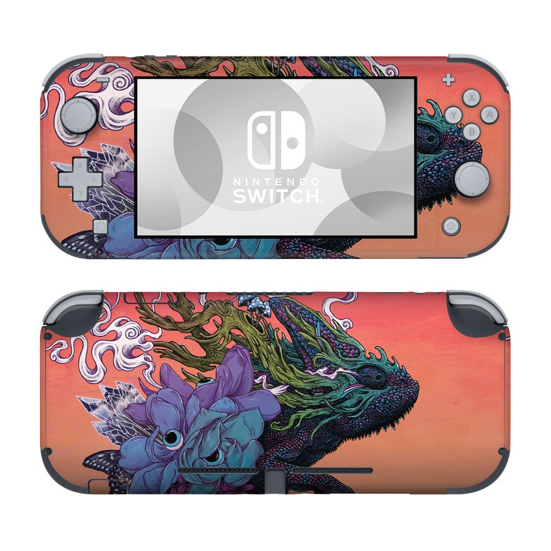 Nintendo Switch Lite Skin design of Illustration, Fictional character, Fiction, Art, Organism, Plant, Tree, Graphic design, Cg artwork, with red, orange, green, purple, white, blue, brown colors