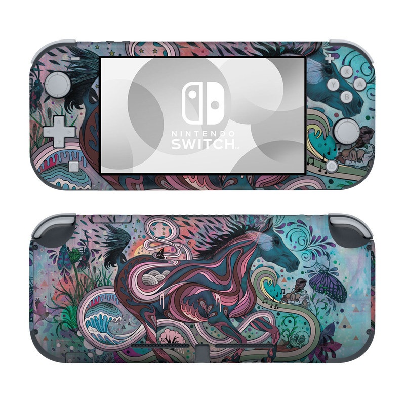 Nintendo Switch Lite Skin design of Illustration, Art, Visual arts, Graphic design, Fictional character, Psychedelic art, Pattern, Drawing, Painting, Mythology, with gray, black, blue, red, purple colors