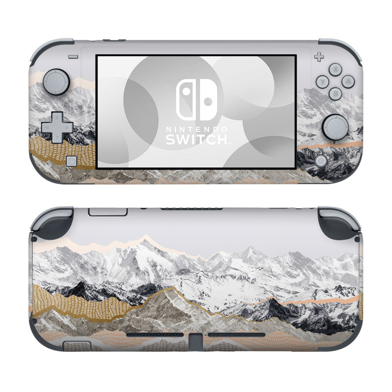 Nintendo Switch Lite Skin design of White, Mountainous landforms, Mountain, Mountain range, Glacial landform, Geological phenomenon, Sky, Ridge, Geology, Glacier, with white, yellow, brown, gray, black colors