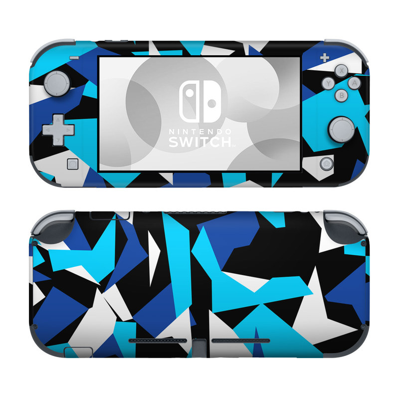 Nintendo Switch Lite Skin design of Blue, Pattern, Turquoise, Cobalt blue, Teal, Design, Electric blue, Graphic design, Triangle, Font, with blue, white, black colors