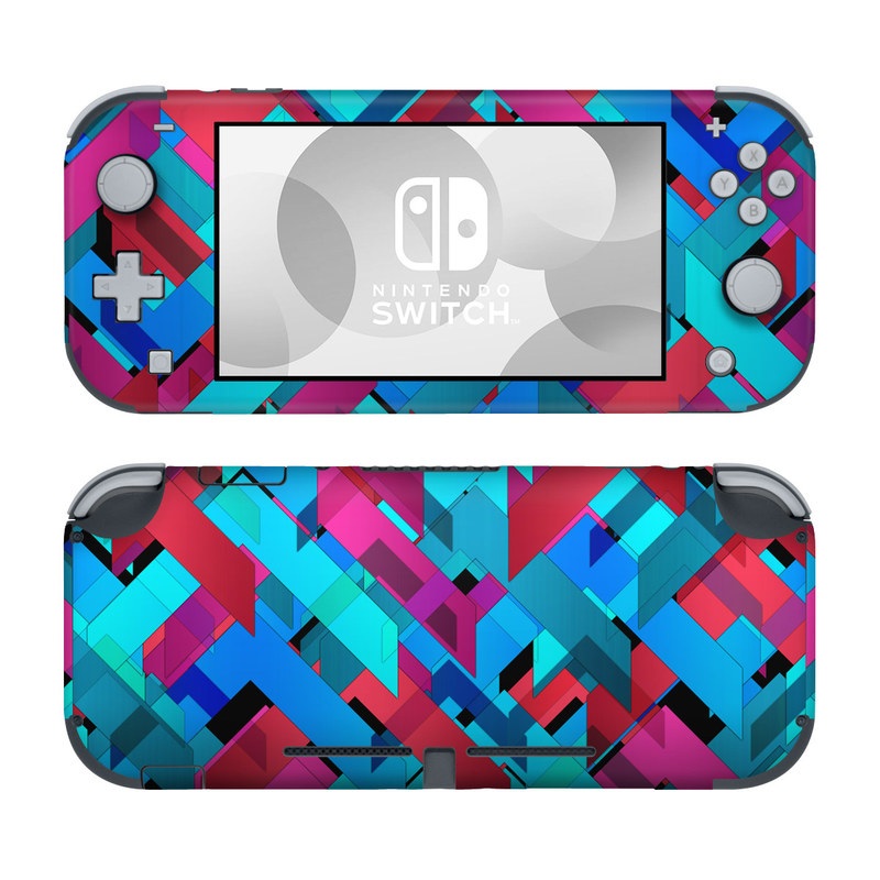 Nintendo Switch Lite Skin design of Pattern, Turquoise, Line, Teal, Magenta, Design, Textile, Symmetry, Colorfulness, with blue, red, purple, black colors