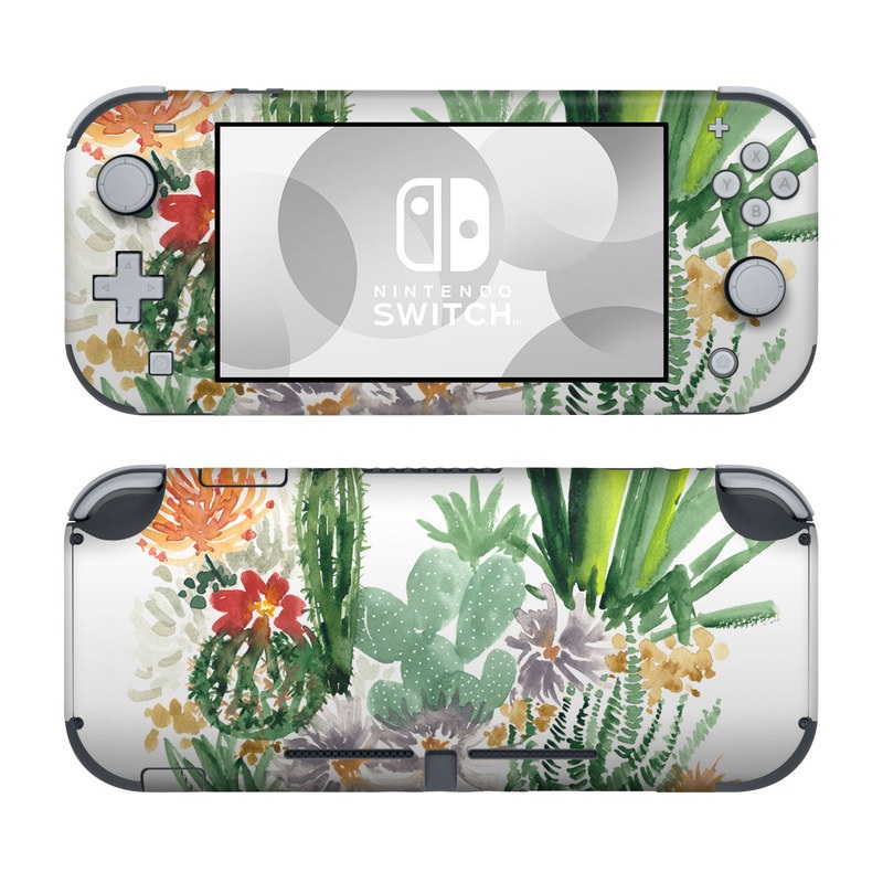 Nintendo Switch Lite Skin design of Cactus, Plant, Flower, Botany, Leaf, Illustration, Pine, Grass, Succulent plant, Branch, with white, green, red, orange colors