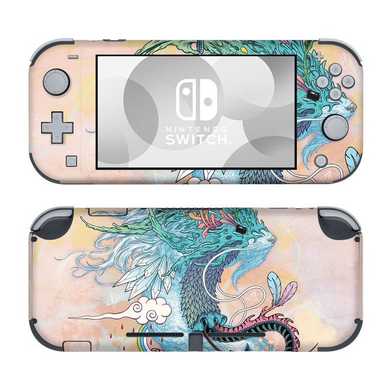 Nintendo Switch Lite Skin design of Illustration, Water, Watercolor paint, Art, Fictional character, Graphic design, Mythology, Visual arts, Painting, Drawing, with yellow, pink, blue, green colors