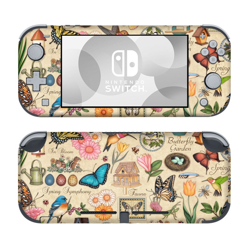 Nintendo Switch Lite Skin design of Butterfly, Insect, Moths and butterflies, Cynthia (subgenus), Pollinator, Brush-footed butterfly, Organism, Invertebrate, Lepidopterist, Clip art, with gray, green, black, red, blue colors