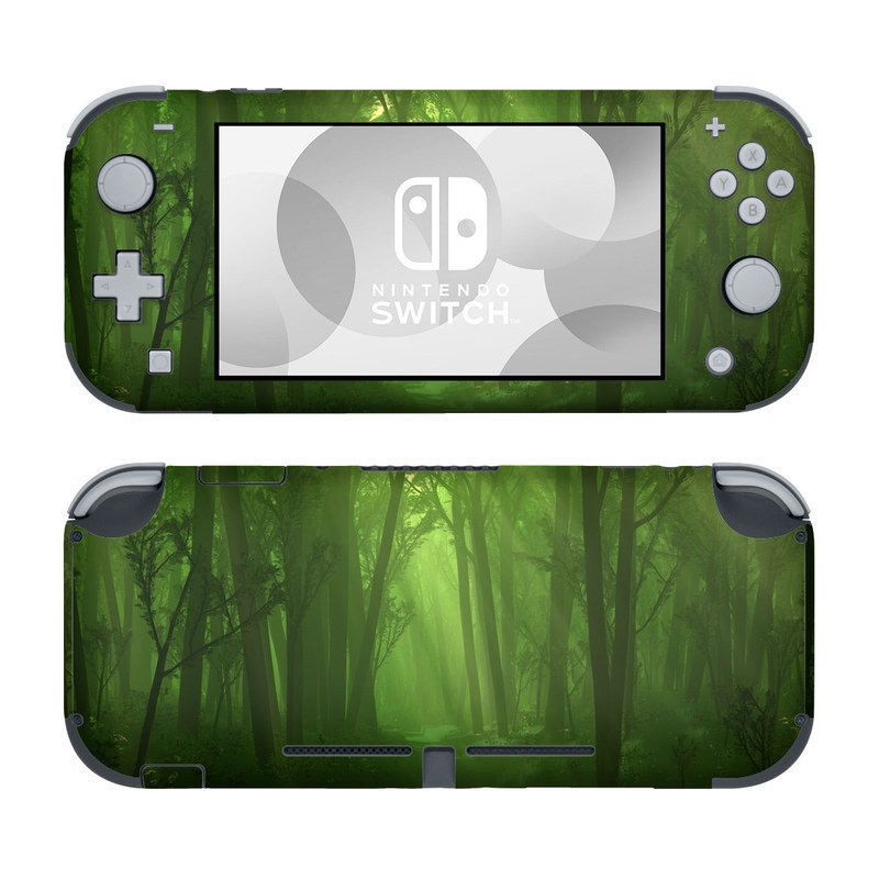 Nintendo Switch Lite Skin design of Nature, Green, Forest, Old-growth forest, Woodland, Natural environment, Vegetation, Tree, Natural landscape, Atmospheric phenomenon, with black, green colors