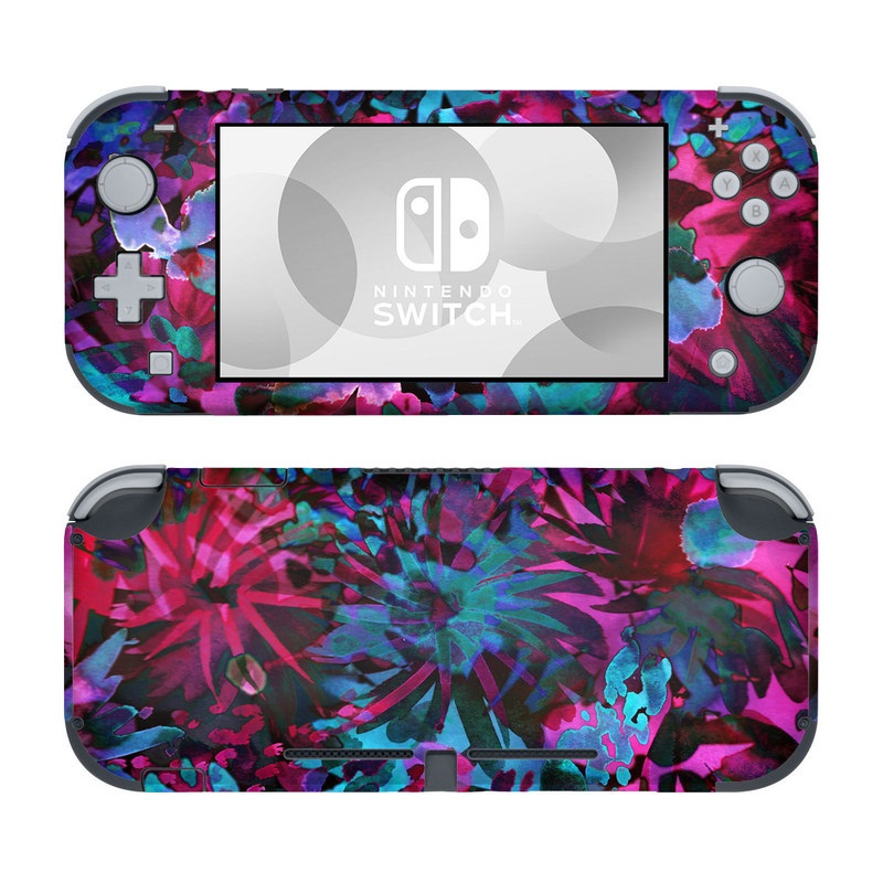 Nintendo Switch Lite Skin design of Pink, Purple, Violet, Lilac, Flower, Leaf, Plant, Magenta, Botany, Pattern, with black, pink, purple, blue, green colors