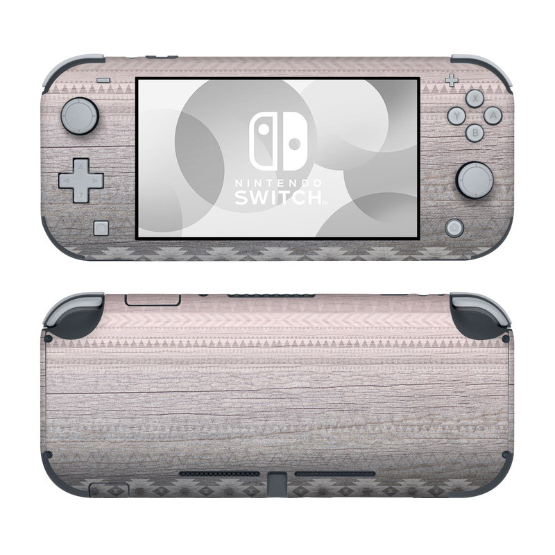 Nintendo Switch Lite Skin design of White, Beige, Textile, Pattern, Lace, Tablecloth, Linen, Linens, with pink, white, gray colors