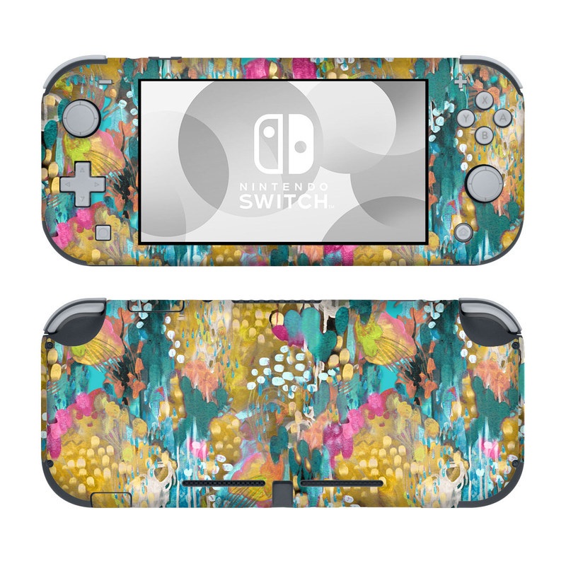 Nintendo Switch Lite Skin design of Pattern, Textile, Design, Art, Visual arts, Wildflower, with green, gray, blue, black, red colors