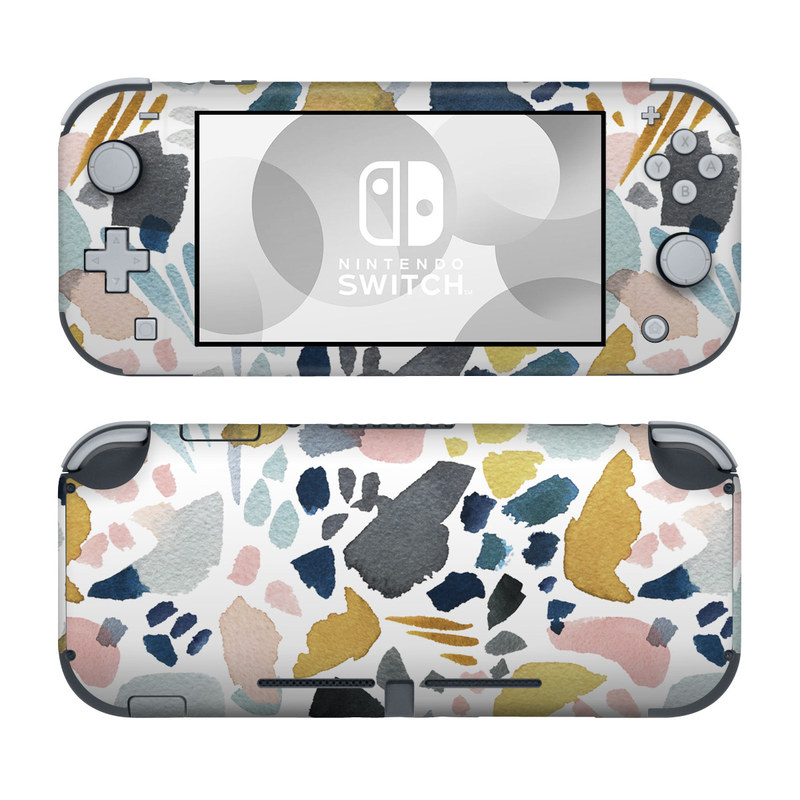 Nintendo Switch Lite Skin design of Pattern, Aqua, Teal, Design, Textile, with white, blue, yellow, orange, pink, black colors