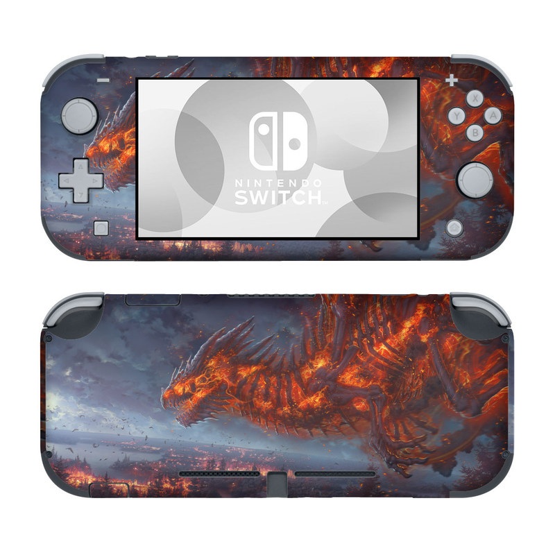 Nintendo Switch Lite Skin design of Geological phenomenon, Dragon, Cg artwork, Sky, Flame, Fictional character, Mythology, Lava, Demon, Heat, with red, blue, black colors