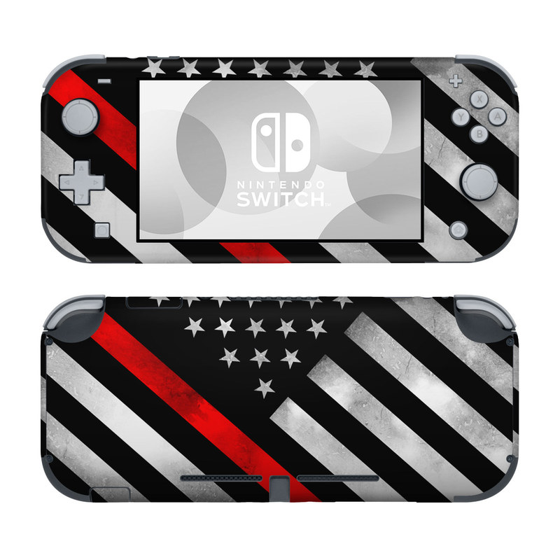 Nintendo Switch Lite Skin design of Flag of the united states, Flag, Line, Black-and-white, Pattern, Flag Day (USA), Veterans day, Independence day, Memorial day, with black, white, gray, red colors