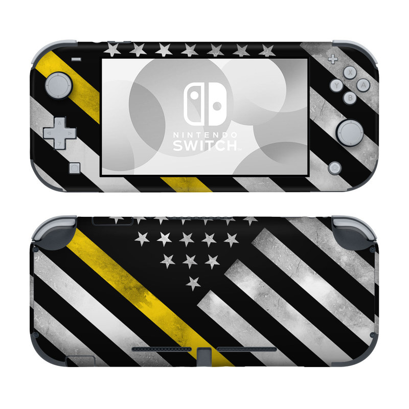 Nintendo Switch Lite Skin design of Flag of the united states, Flag, Yellow, Line, Black-and-white, Pattern, Monochrome, Graphic design, Parallel, with black, white, gray, yellow colors