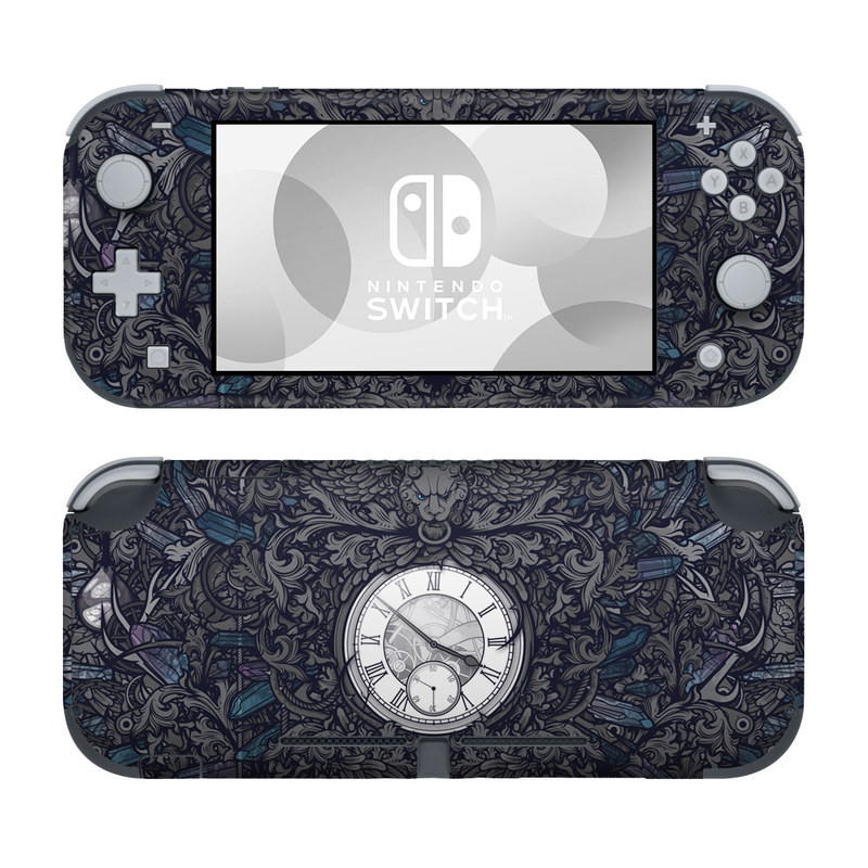 Nintendo Switch Lite Skin design of Blue, Pattern, Psychedelic art, Design, Circle, Art, Font, Graphic design, Visual arts, Illustration, with black, gray colors