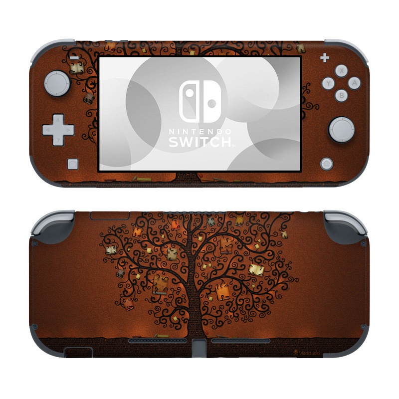 Nintendo Switch Lite Skin design of Tree, Brown, Leaf, Plant, Woody plant, Branch, Visual arts, Font, Pattern, Art, with black colors
