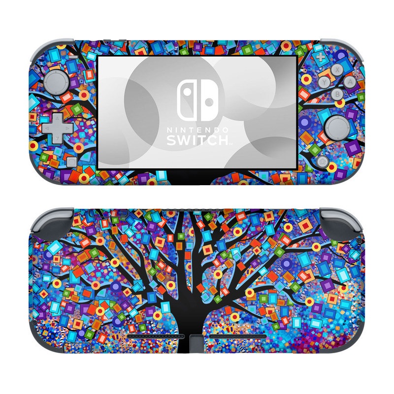 Nintendo Switch Lite Skin design of Psychedelic art, Modern art, Art, with black, blue, red, orange, yellow, green, purple colors