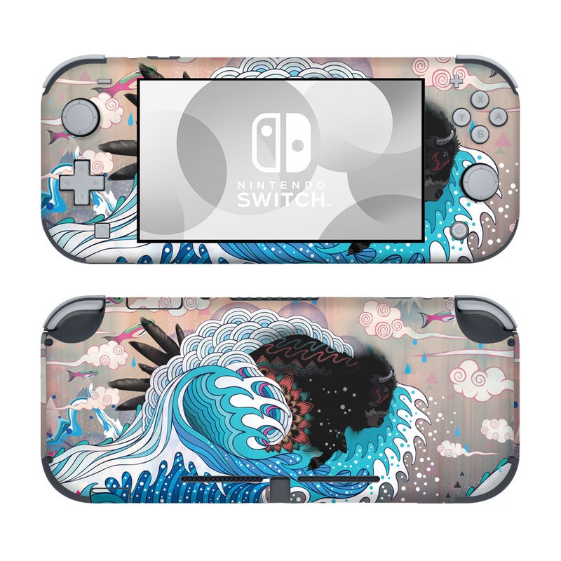 Nintendo Switch Lite Skin design of Blue, Turquoise, Illustration, Aqua, Graphic design, Pattern, Art, Design, Graphics, Visual arts, with gray, blue, black, pink, white colors
