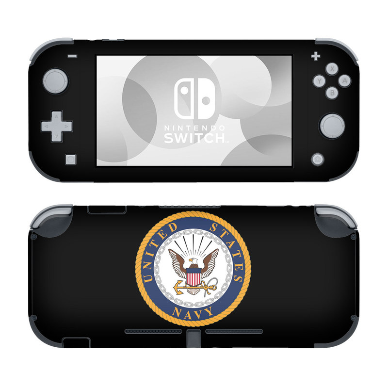 Nintendo Switch Lite Skin design of Emblem, Badge, Symbol, Logo, Crest, Wing, Circle, Illustration, Fashion accessory, Graphics with black, white, gray, green, orange, red colors