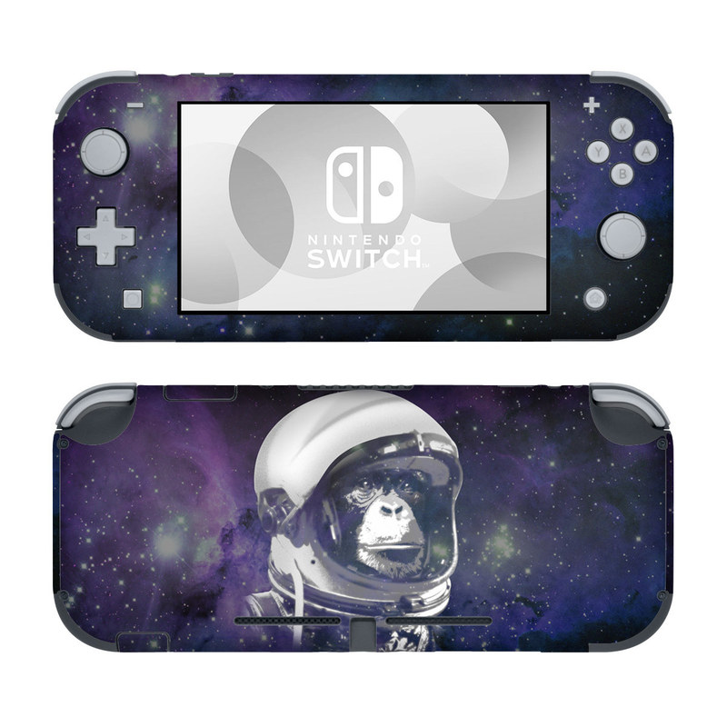 Nintendo Switch Lite Skin design of Helmet, Astronaut, Personal protective equipment, Illustration, Space, Outer space, Headgear, Fictional character, Sports gear, Football gear, with black, gray, blue, white colors