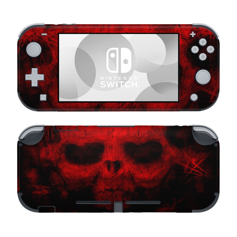 Nintendo Switch Lite Skin design of Red, Skull, Bone, Darkness, Mouth, Graphics, Pattern, Fiction, Art, Fractal art, with black, red colors