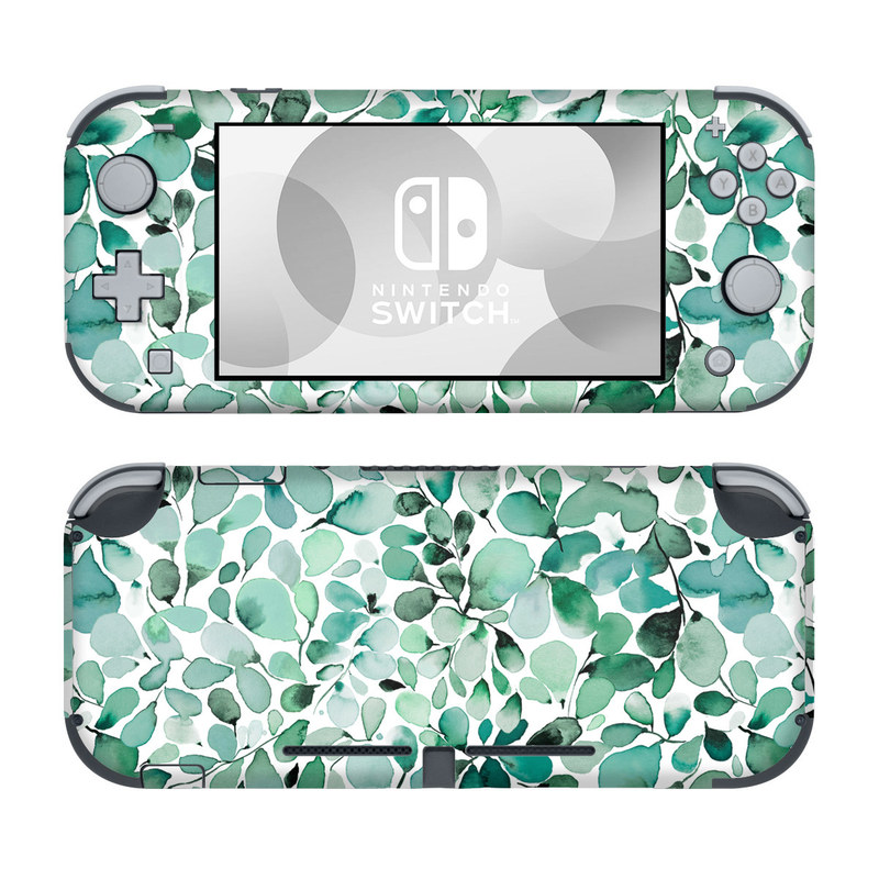 Nintendo Switch Lite Skin design of Azure, Line, Aqua, Pattern, Art, Symmetry, Electric blue, Circle, Creative arts, Terrestrial plant, with white, green, black colors