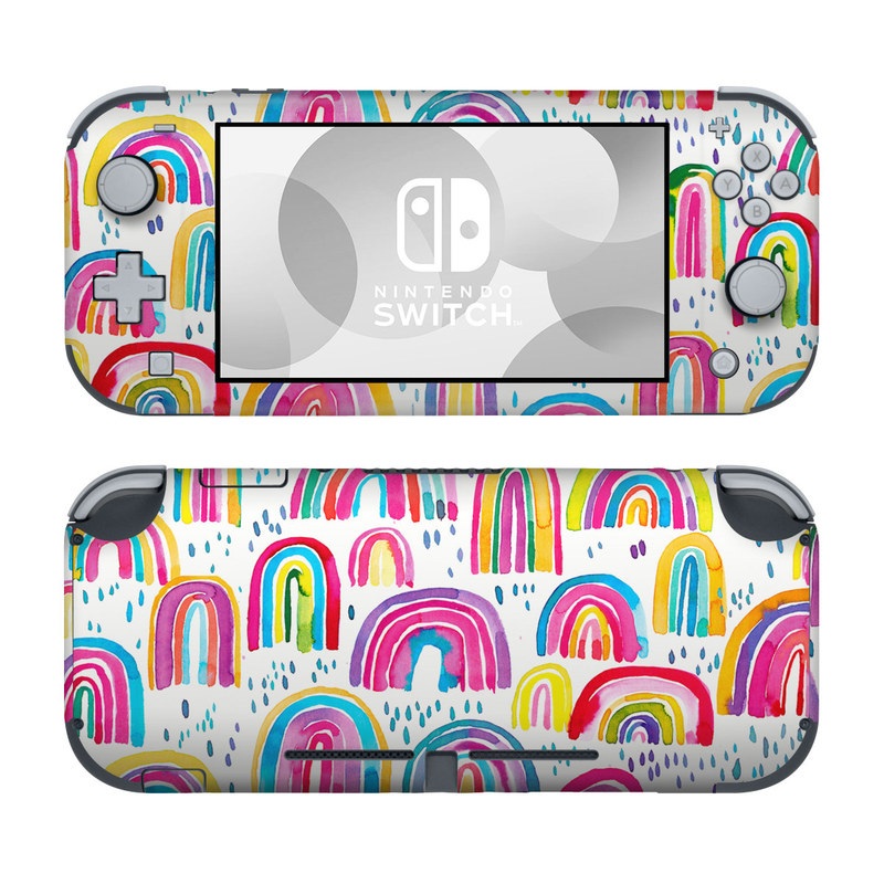 Nintendo Switch Lite Skin design of Line, Pattern, Design, with white, orange, yellow, blue, pink, red, green colors