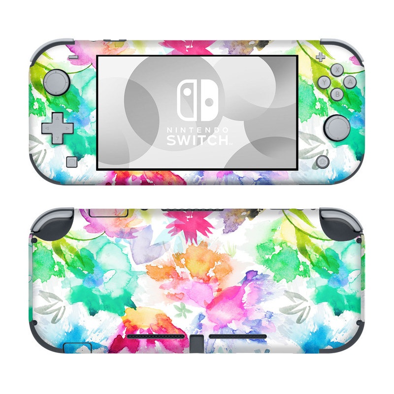 Nintendo Switch Lite Skin design of Art paint, Botany, Paint, Petal, Painting, Creative arts, Art, Line, Material property, Pattern, with white, blue, green, red, pink, purple, yellow colors