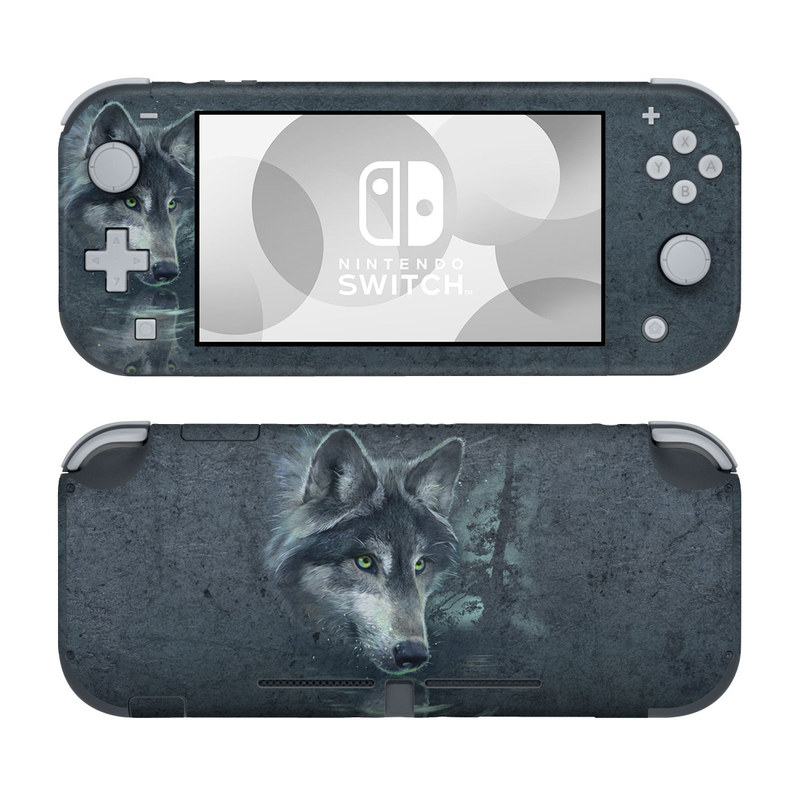 Nintendo Switch Lite Skin design of Wolf, Canidae, Wildlife, Red wolf, Canis, canis lupus tundrarum, Snout, Saarloos wolfdog, Wolfdog, Carnivore, with black, gray, blue colors