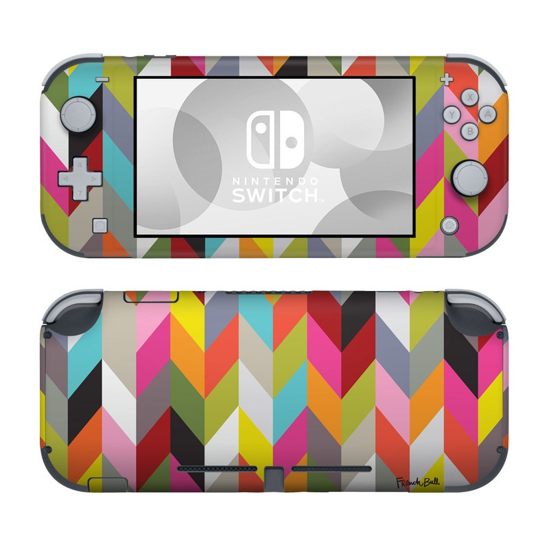Nintendo Switch Lite Skin design of Pattern, Orange, Line, Design, Graphic design, Tints and shades, Triangle, with red, green, gray, black, blue, purple colors