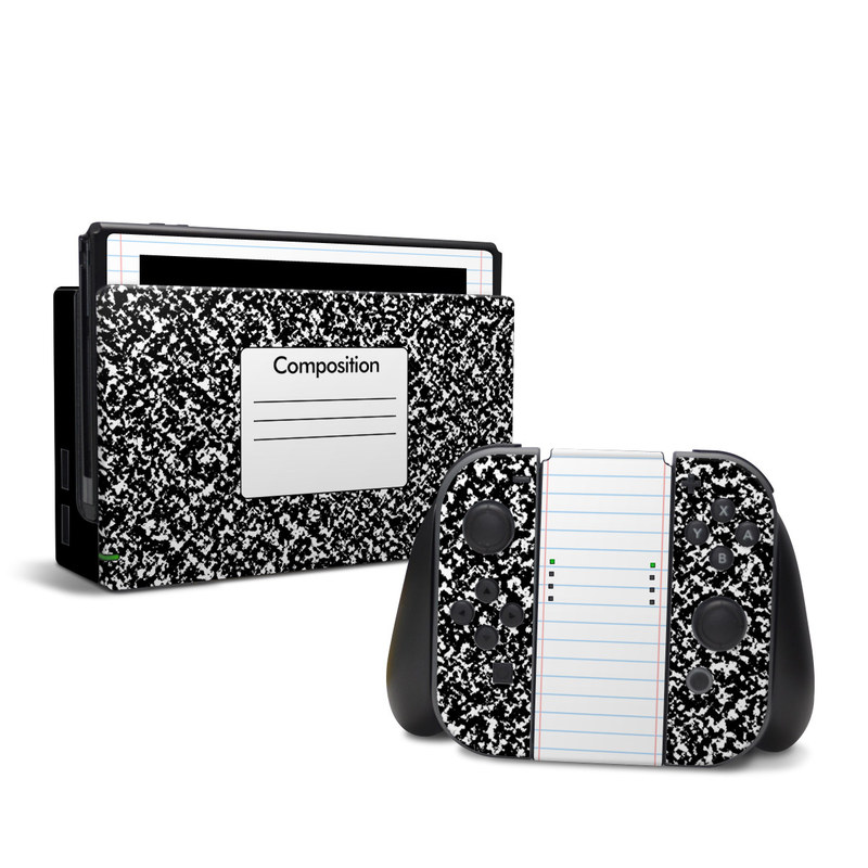 Nintendo Switch Skin design of Text, Font, Line, Pattern, Black-and-white, Illustration, with black, gray, white colors