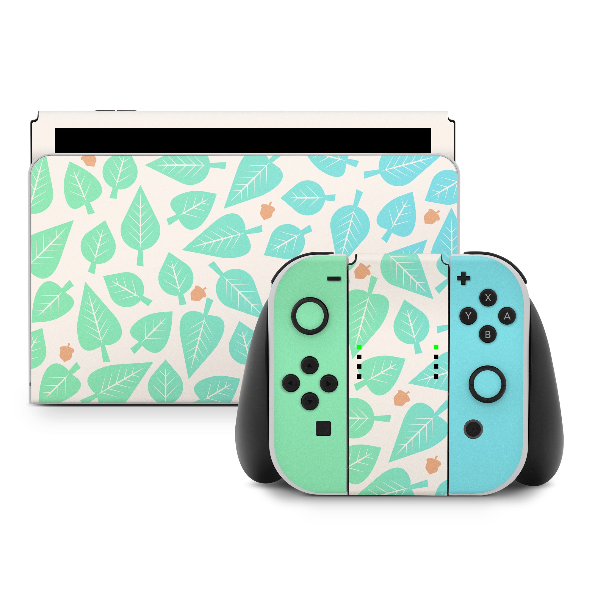 Nintendo Switch Skin design of Aqua, Pattern, Turquoise, Teal, Wrapping paper, Design, Wallpaper, with yellow, green, orange colors