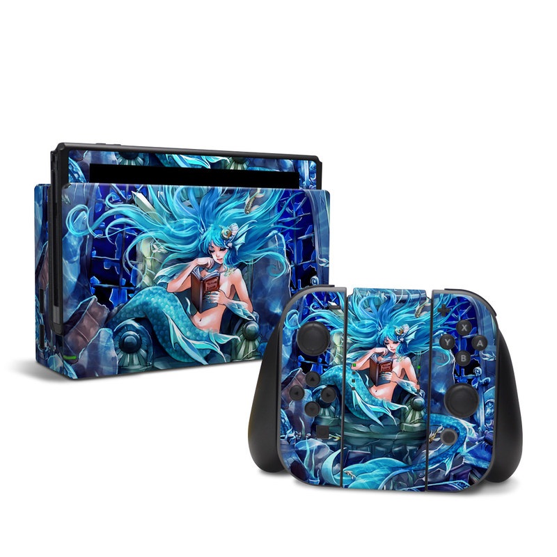 Nintendo Switch Skin design of Cg artwork, Fictional character, Electric blue, Illustration, Art, Mythology, Dragon, Games, Mythical creature, with blue, black, yellow, white colors