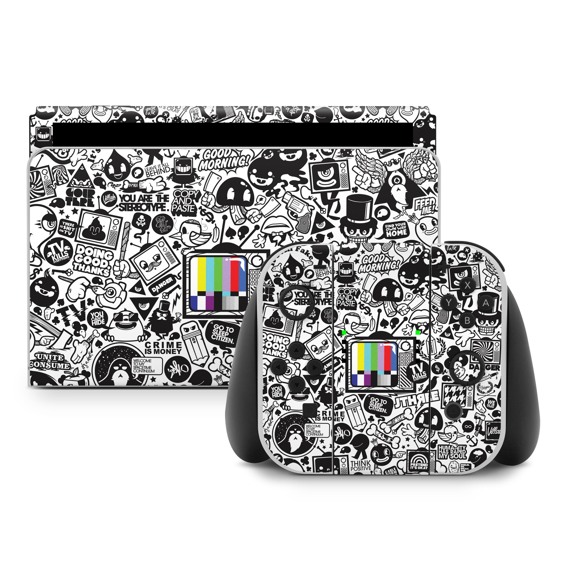 Nintendo Switch Skin design of Pattern, Drawing, Doodle, Design, Visual arts, Font, Black-and-white, Monochrome, Illustration, Art, with gray, black, white colors
