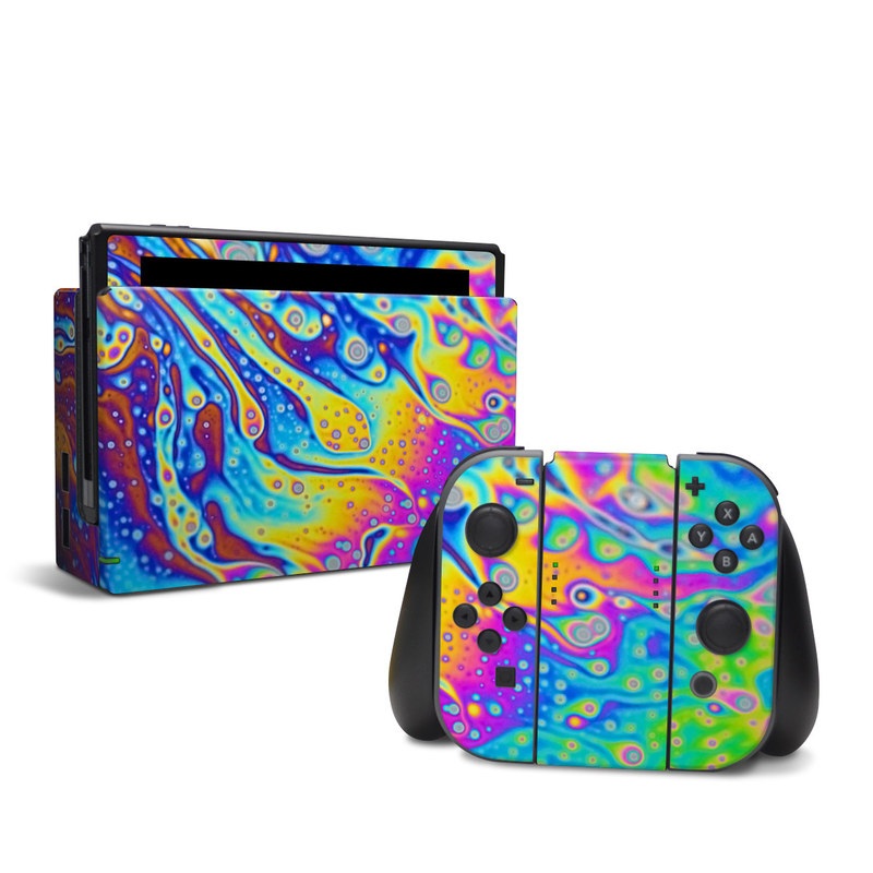 Nintendo Switch Skin design of Psychedelic art, Blue, Pattern, Art, Visual arts, Water, Organism, Colorfulness, Design, Textile with gray, blue, orange, purple, green colors