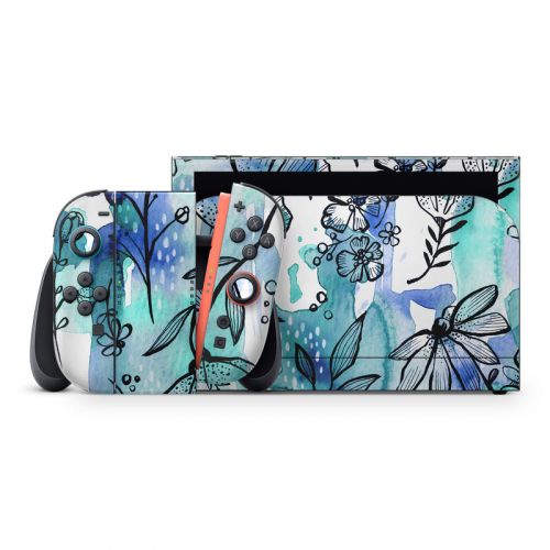 Blue Ink Floral Nintendo Switch 2 Skin