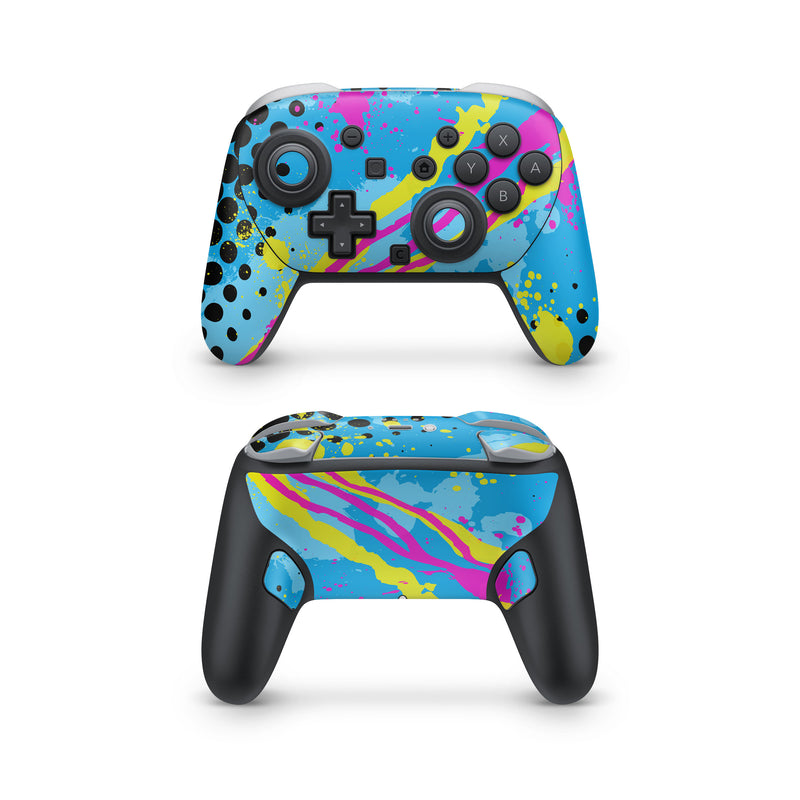 Nintendo Switch 2 Pro Controller Skin design of Blue, Colorfulness, Graphic design, Pattern, Water, Line, Design, Graphics, Illustration, Visual arts, with blue, black, yellow, pink colors