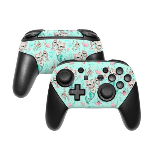 Merkittens with Pearls Aqua Nintendo Switch Pro Controller Skin