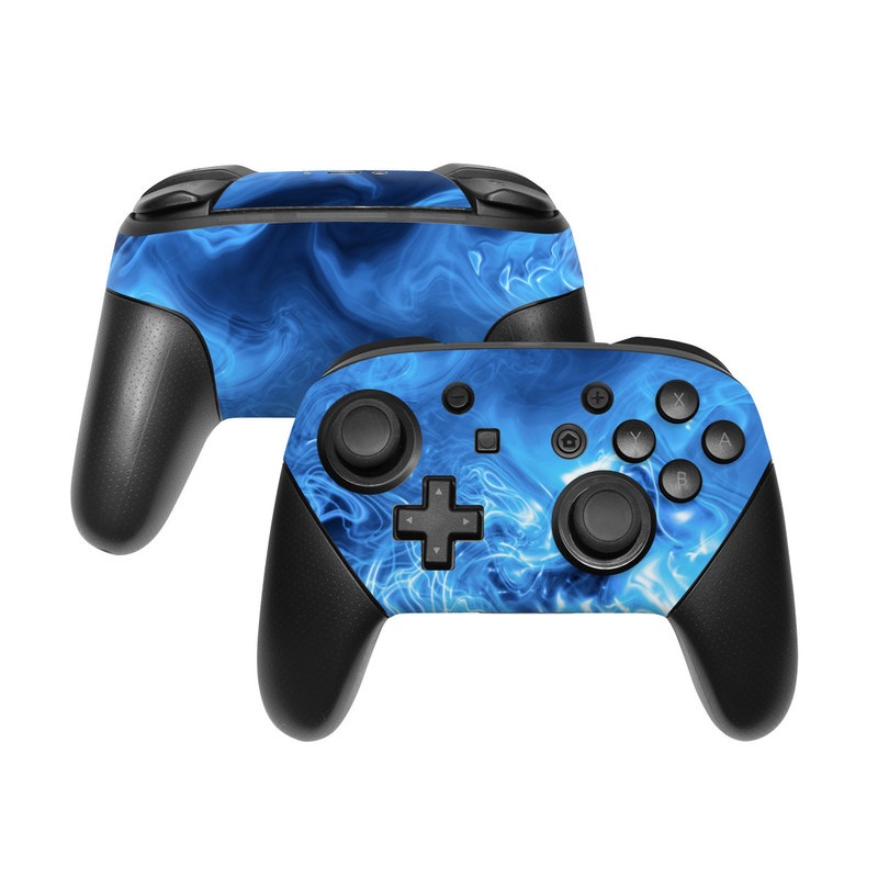 Nintendo Switch Pro Controller Skin design of Blue, Water, Electric blue, Organism, Pattern, Smoke, Liquid, Art, with blue, black, purple colors