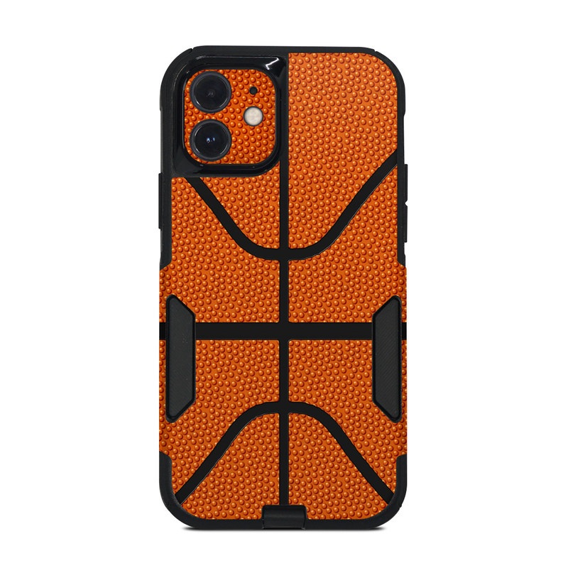 OtterBox Commuter iPhone 12 Case Skin design of Orange, Basketball, Line, Pattern, Sport venue, Brown, Yellow, Design, Net, Team sport, with orange, black colors