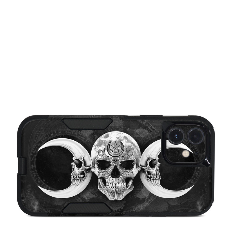 OtterBox Commuter iPhone 12 Case Skin design of Bone, Skull, Darkness, Monochrome, Black-and-white, Circle, Symmetry, Visual Arts, Illustration, Skeleton, Drawing, with black, white, gray colors