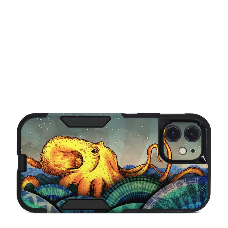 OtterBox Commuter iPhone 12 Case Skin design of Illustration, Fractal art, Art, Cg artwork, Sky, Organism, Psychedelic art, Graphic design, Graphics, Octopus, with black, gray, blue, green, red colors